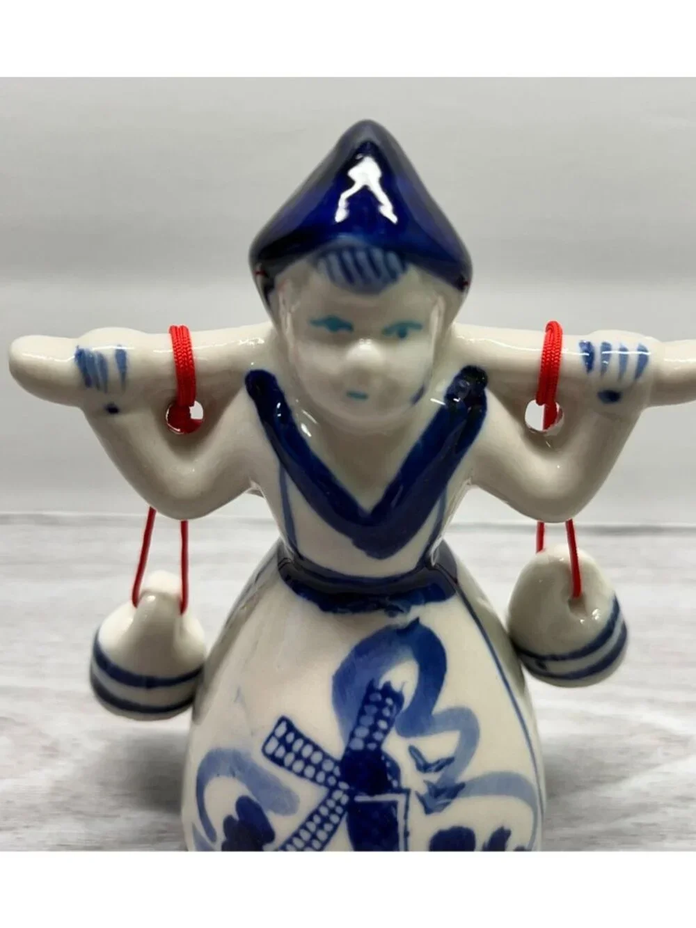 Delft Style Dutch Milkmaid Girl Figurine Vintage Ceramic Windmill Scene